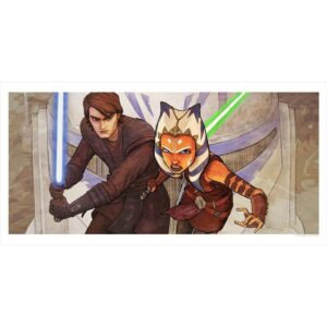 Whatever is Required lithograph features, Ahsoka Tano and Anakin Skywalker with lightsabers drawn Lithograph